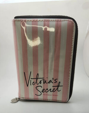 Victoria's Secret Signature Pink & White Striped Travel Makeup Brush Case